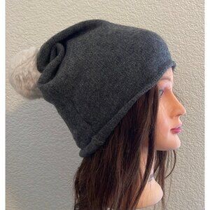 Ross & Snow Grey Pom Pom Cashmere Hat Winter Warm Knit Head wear EU